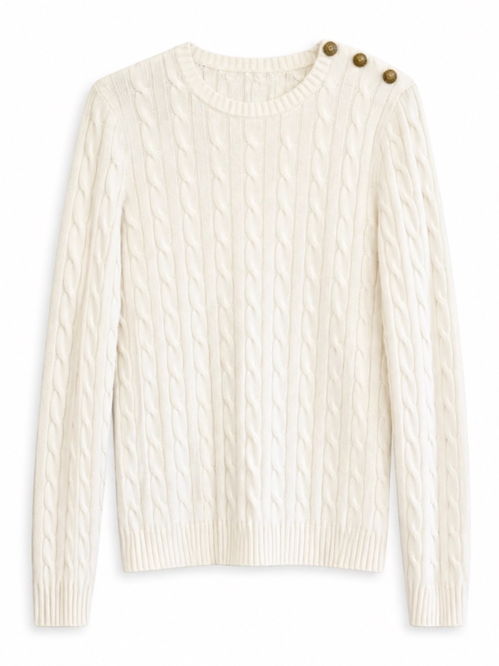 Ralph Lauren Cream Cable Knit Sweater with Shoulder Buttons – Size Medium EUC